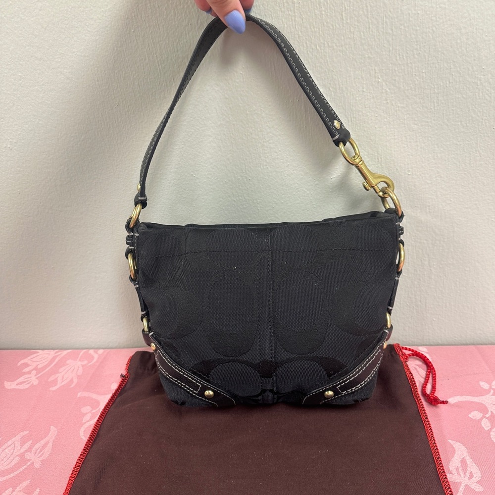 Vintage Coach Carly Signature C Black Jacquard Small Hobo Shoulder Bag - Picture 8 of 16